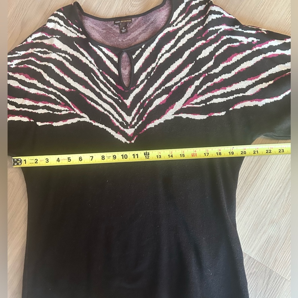Dana Buchman Cotton SS Zebra Sweater M Black 3/4 Sleeve Career Casual Relaxed - Picture 6 of 11